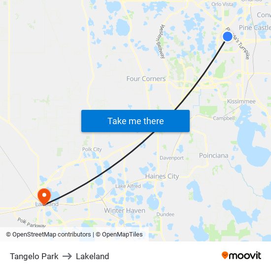 Tangelo Park to Lakeland map