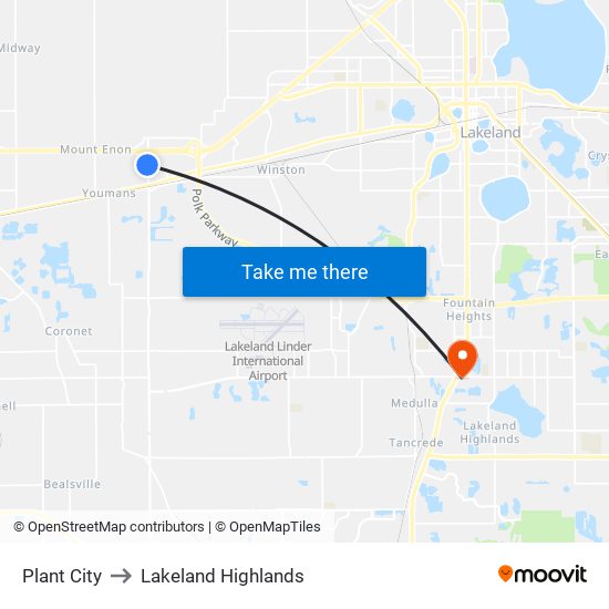 Plant City to Lakeland Highlands map