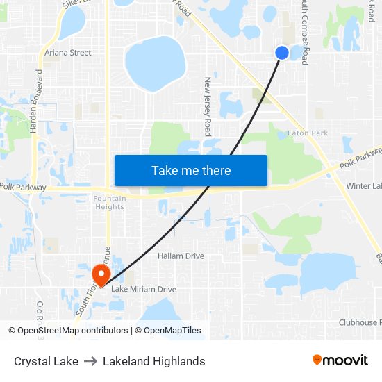 Crystal Lake to Lakeland Highlands map