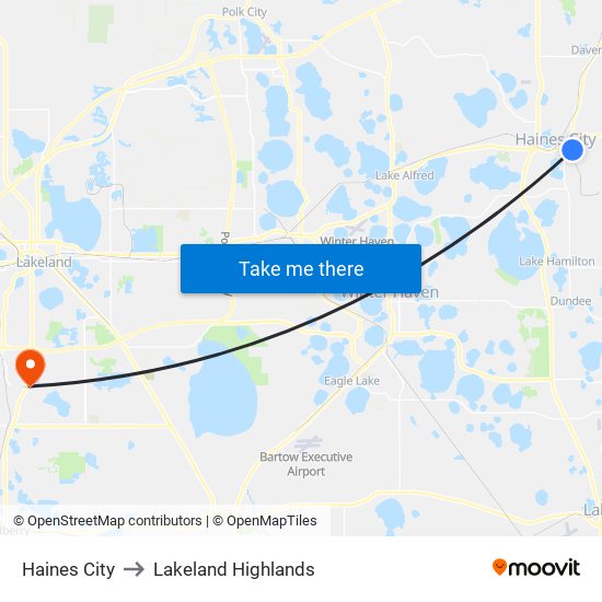 Haines City to Lakeland Highlands map