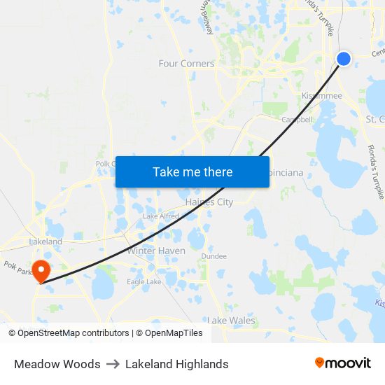 Meadow Woods to Lakeland Highlands map