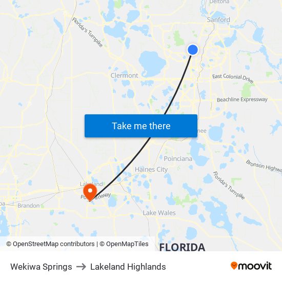 Wekiwa Springs to Lakeland Highlands map