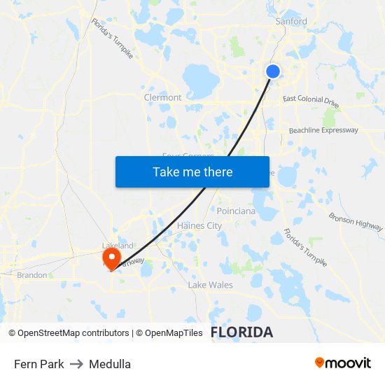 Fern Park to Medulla map