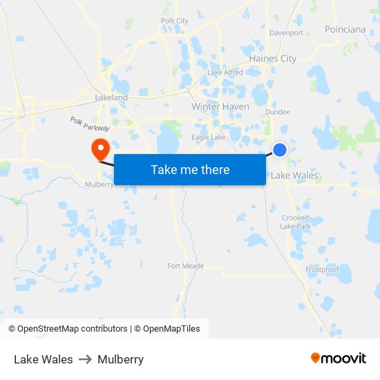 Lake Wales to Mulberry map