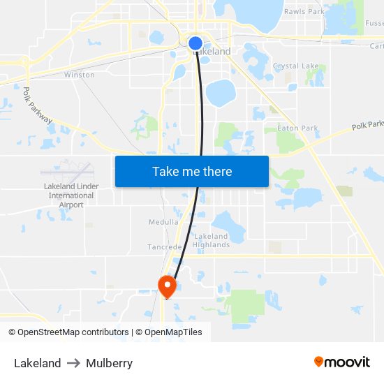 Lakeland to Mulberry map