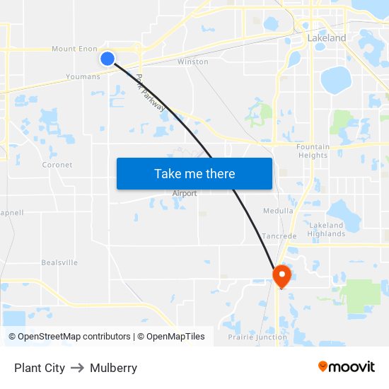 Plant City to Mulberry map