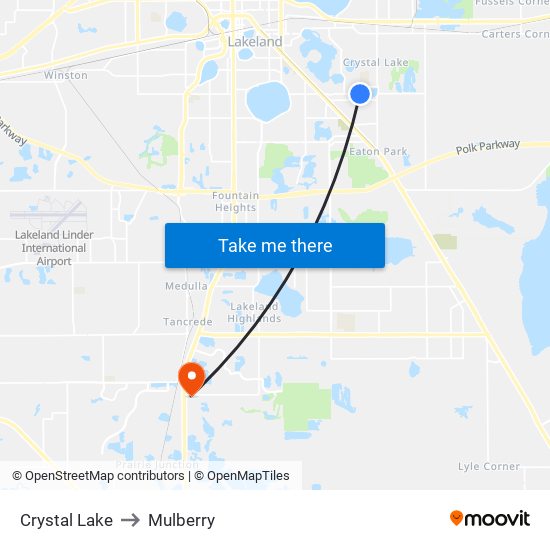 Crystal Lake to Mulberry map