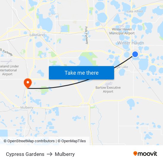 Cypress Gardens to Mulberry map