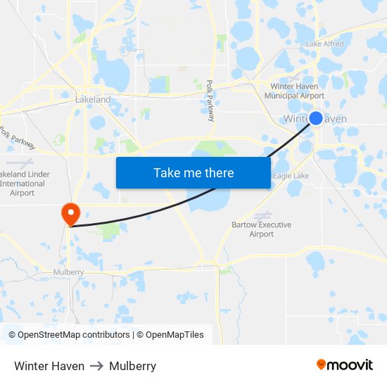 Winter Haven to Mulberry map