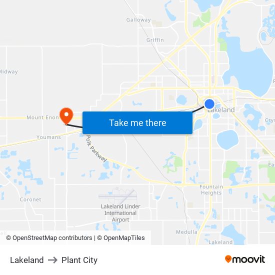 Lakeland to Plant City map