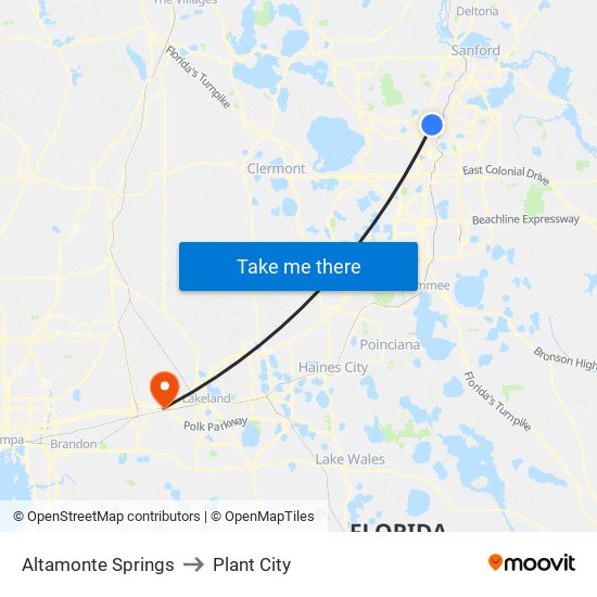 Altamonte Springs to Plant City map