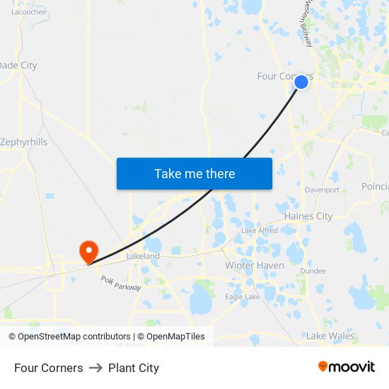Four Corners to Plant City map