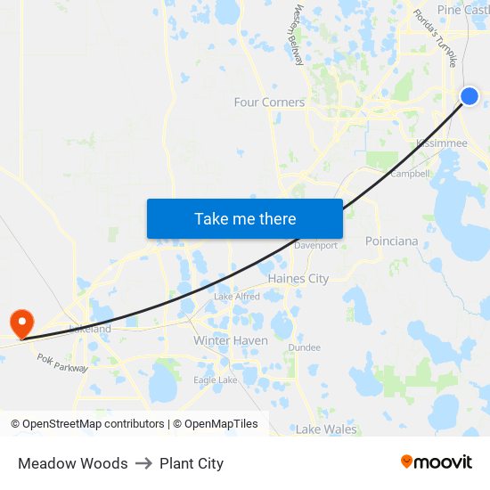 Meadow Woods to Plant City map