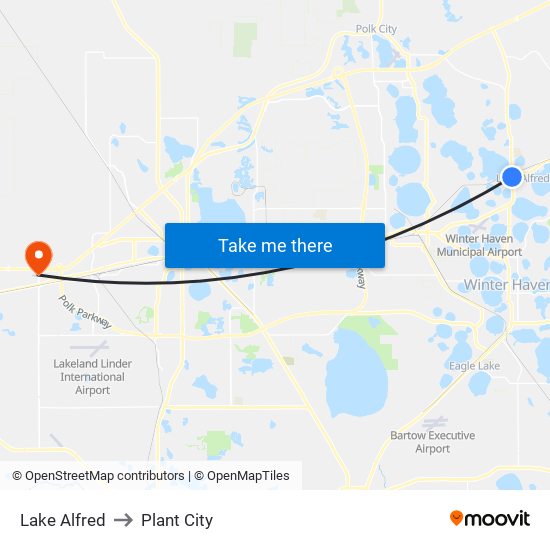 Lake Alfred to Plant City map