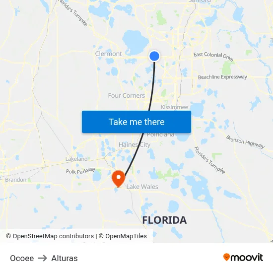Ocoee to Alturas map