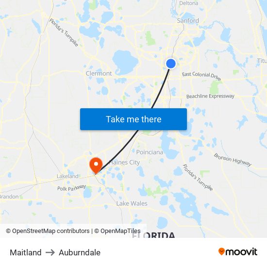 Maitland to Auburndale map