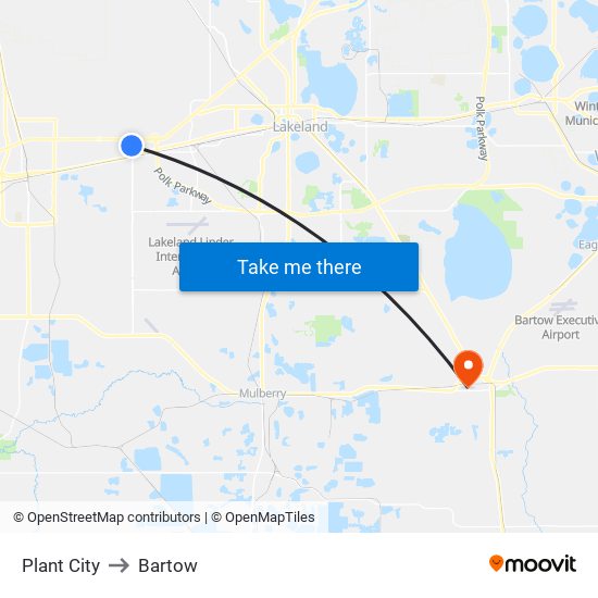 Plant City to Bartow map