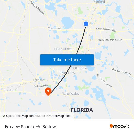 Fairview Shores to Bartow map