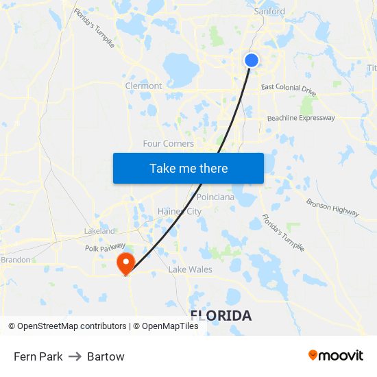 Fern Park to Bartow map