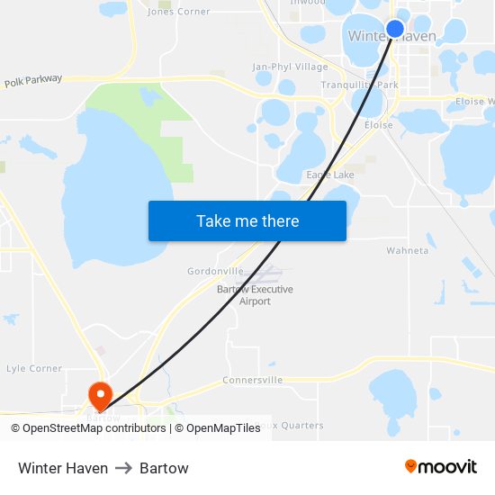 Winter Haven to Bartow map