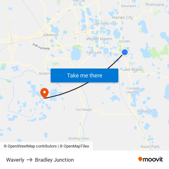 Waverly to Bradley Junction map