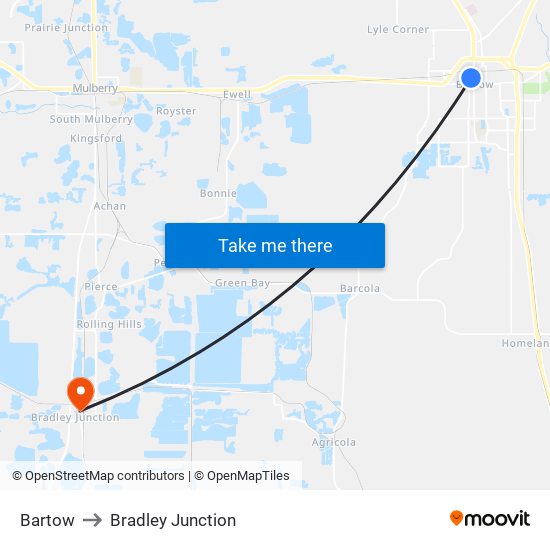 Bartow to Bradley Junction map