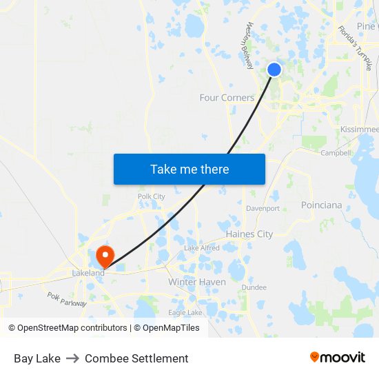 Bay Lake to Combee Settlement map