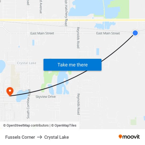 Fussels Corner to Crystal Lake map