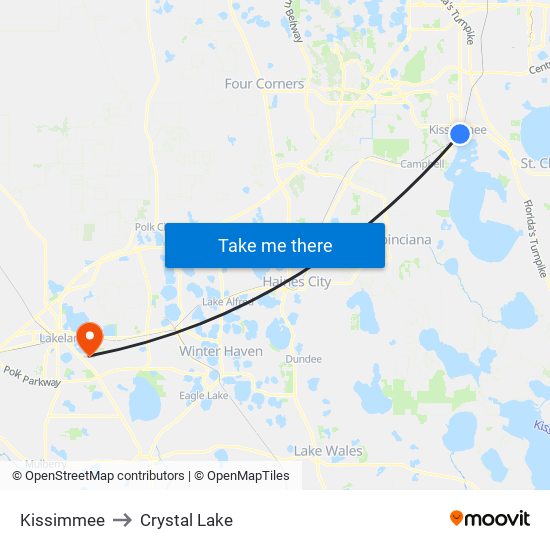 Kissimmee to Crystal Lake map