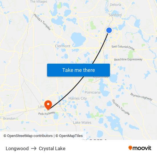 Longwood to Crystal Lake map