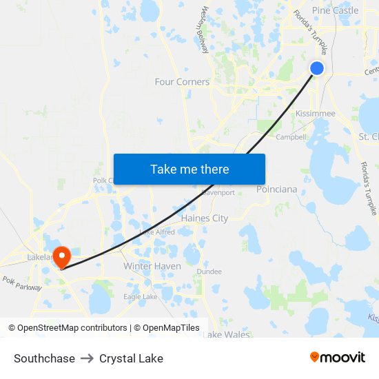 Southchase to Crystal Lake map