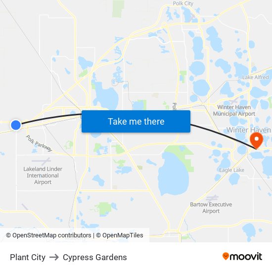 Plant City to Cypress Gardens map