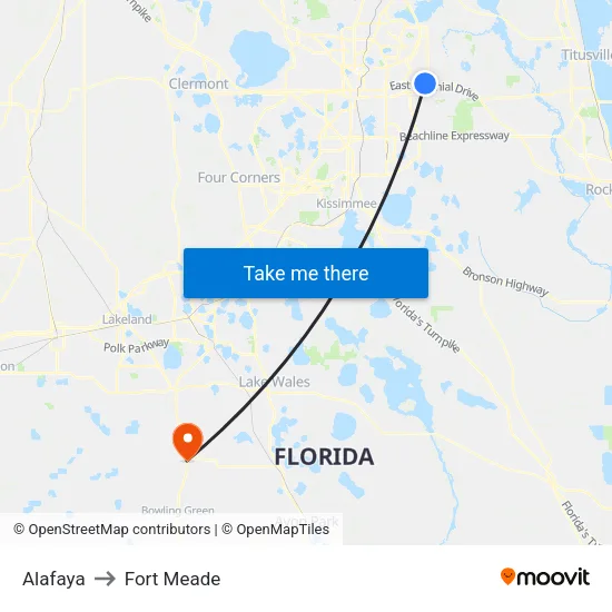 Alafaya to Fort Meade map