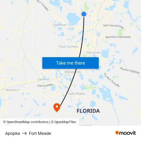 Apopka to Fort Meade map
