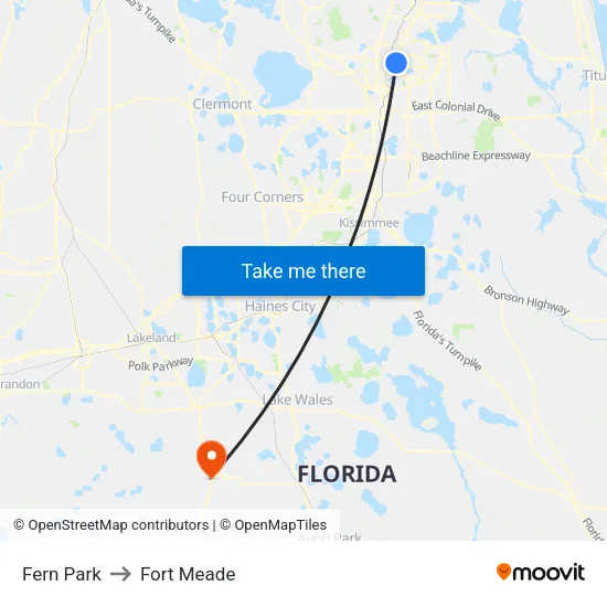 Fern Park to Fort Meade map