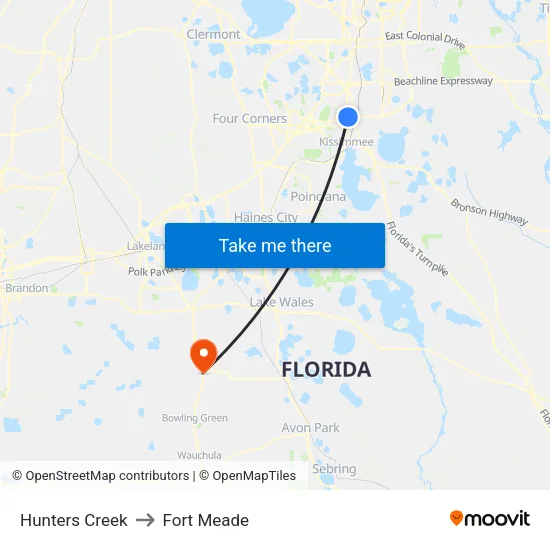 Hunters Creek to Fort Meade map