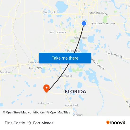 Pine Castle to Fort Meade map