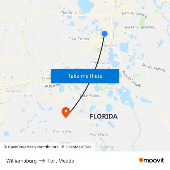 Williamsburg to Fort Meade map