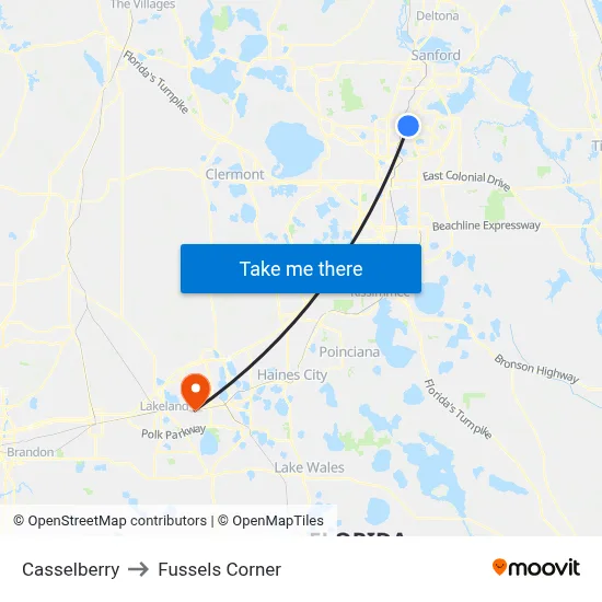 Casselberry to Fussels Corner map