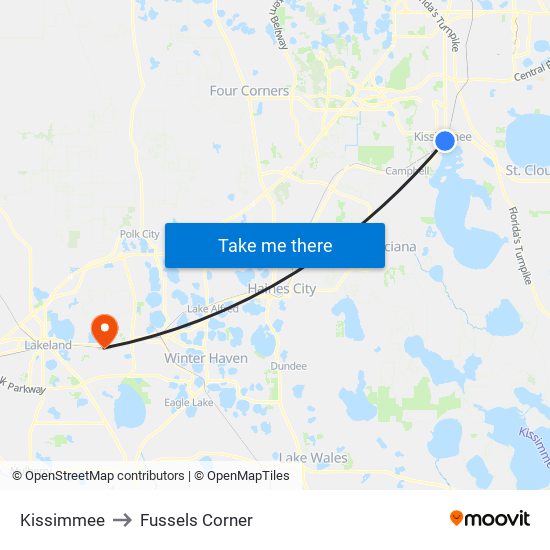 Kissimmee to Fussels Corner map