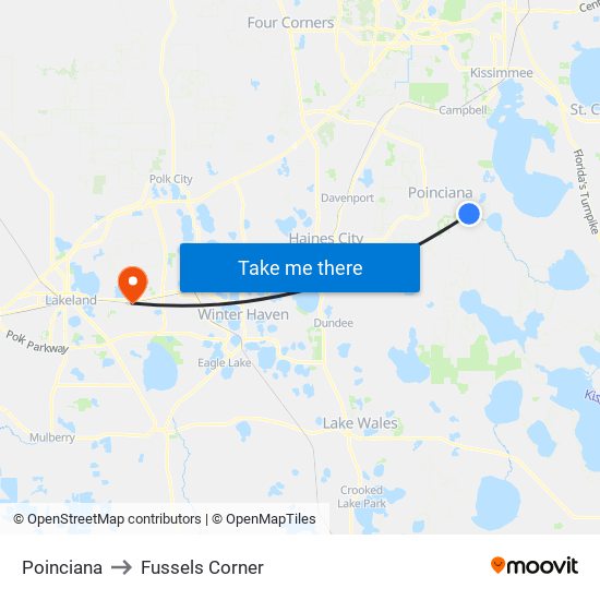 Poinciana to Fussels Corner map