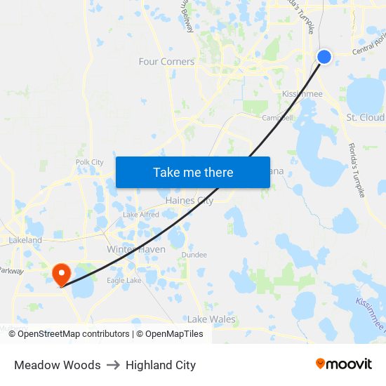 Meadow Woods to Highland City map