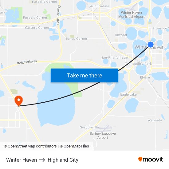 Winter Haven to Highland City map