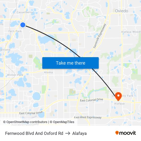 Fernwood Blvd And Oxford Rd to Alafaya map