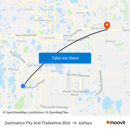 Destination Pky And Tradeshow Blvd to Alafaya map