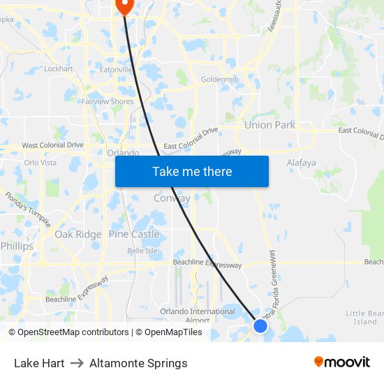 Lake Hart to Altamonte Springs map