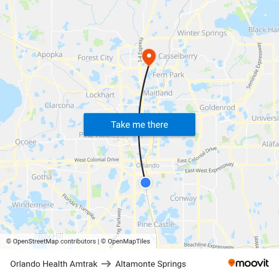 Orlando Health Amtrak to Altamonte Springs map