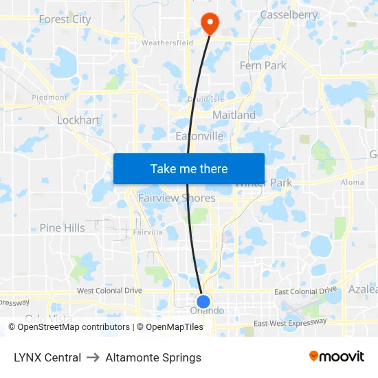 LYNX Central to Altamonte Springs map