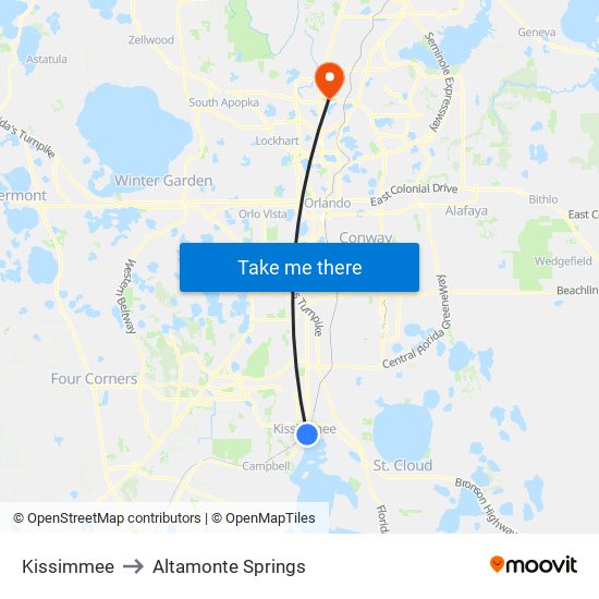 Kissimmee to Altamonte Springs map