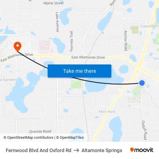 Fernwood Blvd And Oxford Rd to Altamonte Springs map